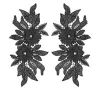 QUARKZMAN 2 Pezzi Applique Pizzo 3D Fiore Con Cristalli 24x11.5 cm Toppe Ricamo Pizzo Fiore Cucito Applique Ricamate Per Matrimonio Abiti Vestiti Borsette DIY Nero