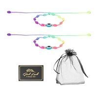 QUARKZMAN 2 Pezzi Braccialetto Malocchio Set Braccialetto Multicolore | Portafortuna, In Corda Intrecciata A Nodi Fatti A Mano, Regolabile, Impermeabile, Con Card