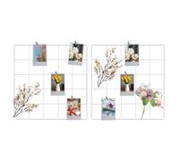 QUARKZMAN 2 Pezzi Griglia A Parete in Metallo, 25 X 25 Cm Griglia Decorativa per Appendere Foto Mensola Organizzatore con Ganci per Mostrare Arte Cornice Decorazione per Casa, Bianco