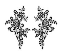 QUARKZMAN 2 Pezzi Merletto Applique Fiore In Pizzo 3D Con Disegno A Fiore Osso Argento Nero 25x12.5 cm Per Abiti Da Sposa Vestiti DIY Accessori Decorazione