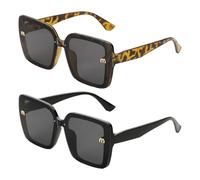 QUARKZMAN 2 Pezzi Occhiali Da Sole Per Donne Uomini, PC Moda Occhiali Da Sole Alla Moda Protezione Dal Per Guidare, Fare Shopping E Scattare Foto, Nero & Ambra, Nero