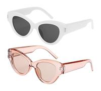 QUARKZMAN 2 Pezzi Occhiali Da Sole Per Donne Uomini PC Stile Retro Occhiali Alla Moda Protezione Dal Sole Per Guidare Fare Shopping E Scattare Foto Champagne E Bianco
