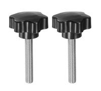 QUARKZMAN 2 Pezzi Pomelli a Stella M10 x 60mm Vite Filettata in Acciaio Inossidabile 304, 46mm Manopola Zigrinata Vite a Testa Zigrinata a 6 Stelle Plastica Impugnatura Manopola, Nero
