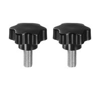 QUARKZMAN 2 Pezzi Pomelli a Stella M12 x 25mm Vite Filettata in Acciaio Inossidabile 304, 46mm Manopola Zigrinata Vite a Testa Zigrinata a 6 Stelle Plastica Impugnatura Manopola, Nero