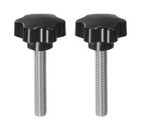 QUARKZMAN 2 Pezzi Pomelli a Stella M12 x 70mm Vite Filettata in Acciaio Inossidabile 304, 46mm Manopola Zigrinata Vite a Testa Zigrinata a 6 Stelle Plastica Impugnatura Manopola, Nero