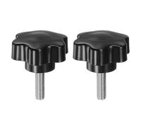 QUARKZMAN 2 Pezzi Pomelli a Stella M8 x 25mm Vite Filettata in Acciaio Inossidabile 304, 46mm Manopola Zigrinata Vite a Testa Zigrinata a 6 Stelle Plastica Impugnatura Manopola, Nero