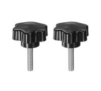 QUARKZMAN 2 Pezzi Pomelli a Stella M8 x 35mm Vite Filettata in Acciaio Inossidabile 304, 46mm Manopola Zigrinata Vite a Testa Zigrinata a 6 Stelle Plastica Impugnatura Manopola, Nero