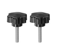 QUARKZMAN 2 Pezzi Pomelli a Stella M8 x 40mm Vite Filettata in Acciaio Inossidabile 304, 46mm Manopola Zigrinata Vite a Testa Zigrinata a 6 Stelle Plastica Impugnatura Manopola, Nero
