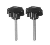 QUARKZMAN 2 Pezzi Pomelli a Stella M8 x 70mm Vite Filettata in Acciaio Inossidabile 304, 46mm Manopola Zigrinata Vite a Testa Zigrinata a 6 Stelle Plastica Impugnatura Manopola, Nero