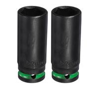 QUARKZMAN 2 Pezzi Presa A Bussola Ad Impatto Profonda 6 Punti Attacco 1/2" 22mm Acciaio CR-V Per Dado Esagonale Albero Meccanico Auto 3" Lunghezza Verde Nero