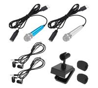 QUARKZMAN 2 Pz Mini Microfono, Mini Mic Piccolo Microfono Telefono Tipo C Mic Piccolo Microfono con Supporto, Copertura in Spugna, Cuffie per Registrare la Voce del Telefono, Blu/Argento