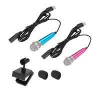 QUARKZMAN 2 Pz Mini Microfono, Mini Mic Piccolo Microfono Telefono Tipo C Mic Piccolo Microfono con Supporto, Copertura in Spugna per Registrare la Voce del Telefono, Blu/Rosa Acceso