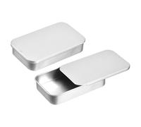 QUARKZMAN 2 Pz Scatola in Latta metallo, 3.1x2x0.6 Pollici Scatole in Latta con Coperchio Scorrevole Vuote Scatola di Stoccaggio Rettangolare Portatile Mini Scatola in Latta, Argento