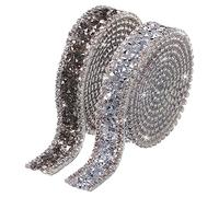 QUARKZMAN 2 Rotolo 1 Yard 15mm Autoadesivo Cristallo Strass Diamante Fiocco Gioiello Strass Rotolo Adesivi per Artigianato Progetto, Automobili, Telefoni, Nero Grigio,Grigio Argento