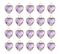 QUARKZMAN 20 Pcs Cristalli Placcati Oro Charm A Forma Di Cuore, Pendente Ottone 3D A Cuore Per Creazione Di Gioielli Bracciali Collane Orecchini DIY Portachiavi Artigianato, Viola, 11x9mm