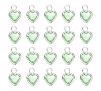 QUARKZMAN 20 Pezzi Cristallo Charm A Forma Di Cuore Placcato Argento, Pendente Cuore 3D Per Creazione Gioielli Bracciali Collane Orecchini DIY Portachiavi, Verde Chiaro, 9x6.6mm