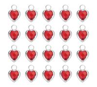 QUARKZMAN 20 Pezzi Cristallo Charm Cuore Placcato Argento, Pendente Cuore 3D Argento Per Creazione Gioielli Bracciali Collane Orecchini DIY Portachiavi, Rosso Scuro, 9x6.6mm