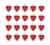 QUARKZMAN 20 Pezzi Cristallo Placcato Oro Charm A Cuore, Pendente A Cuore 3D In Ottone Per Creazione Gioielli Bracciali Collane Orecchini DIY Portachiavi, Rosso Scuro, 9x6.6mm