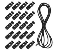 QUARKZMAN 20 Pezzi Fermacordi a Doppio Foro da 39 Pollici in Plastica Nero | per Lacci Stringhe Paracord, Clip Fermacordi a Molla, con Cordino Estensibile, con Cordino Elastico