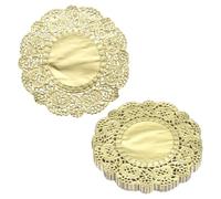 QUARKZMAN 200 pezzi Sottopiatto in Pizzo 3.5 Pollici Dorati Rotondi | Decorative, Usa e Getta, Carte cuscino a Fiori Traforati, per Torte Dolci Decorazione Alimenti Matrimoni Compleanni