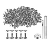QUARKZMAN 200 Set di Rivetti in Pelle 12 x 8mm Elementi Fissaggio Borchie Rivetto a Doppio Cappuccio Metallo con 3 Attrezzi Montaggio per Artigianato Pelle Riparazioni, Tono Argento