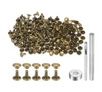 QUARKZMAN 200 Set di Rivetti in Pelle 6 x 6mm Elementi Fissaggio Borchie Rivetto a Doppio Cappuccio Metallo con 3 Attrezzi Montaggio per Artigianato Pelle Riparazioni, Bronzo
