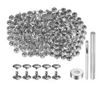 QUARKZMAN 200 Set Rivetti in Pelle 10mm x 8mm Elementi Fissaggio Borchie Rivetto a Doppio Cappuccio Metallo 3Pz Montaggio Chicago per Borse Scarpe Pelle Riparazioni, Tono Argento
