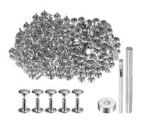 QUARKZMAN 200 Set Rivetti in Pelle 9mm x 10mm Elementi Fissaggio Borchie Rivetto a Doppio Cappuccio Metallo 3Pz Montaggio Chicago per Borse Scarpe Pelle Riparazioni, Tono Argento