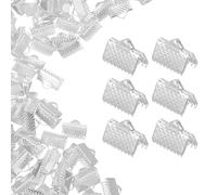 QUARKZMAN 200Pcs Terminali Per Nastro, Terminali A Crimpare Per Nastro Da 10mm Pinze Per Segnalibro In Pelle Fermagli A Crimpare Per Cordini, Terminali Piegevoli Per Collane Crafts, Argento