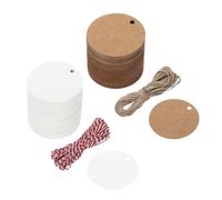 QUARKZMAN 200Pz Etichette Regalo Etichette Carta Kraft Etichette Regalo, Carte rotondo da 5cm con 20 Metri di Spago di Juta Rosso per Incartare Regale Natale