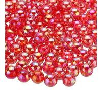 QUARKZMAN 200pz Perline Rotondo in Acrilico Colori AB 10mm Perline Sfere Perline Distanziali Sfuse con Foro per Orecchini Braccialetto Collana Portachiavi, Rosso AB