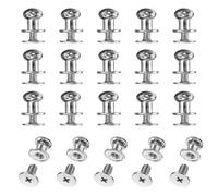 QUARKZMAN 20Set Round Head Button Stud Screw 7Mm Zinc Alloy Chicago Screws Button Stud Rivets For Leather DIY Craft Leather Belt Wallet Handbag Repairs Decoration, Silver White