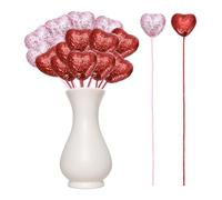 QUARKZMAN 24 Pezzi Cuori Glitterati in Schiuma Puffy Bastoncini Scintillanti a Forma di Cuore per Decorazioni di San Valentino Matrimonio Casa Vaso Forniture (Rosso/Rosa, 3cm x 21cm)