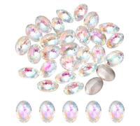 QUARKZMAN 24Pcs Cristalli Ovali con Punta, 10 x 14mm Cristalli in Vetro Sfaccettati Ovali con Punta per DIY Gioielli Nail Art Craft Scarpette Cristallo, AB Bianco