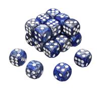 QUARKZMAN 24Pcs Dadi Standard Colorati A 6 Facce, 16mm D6 Acrilici Mini Policiedrici Perline Perle Motivo Bicolore Set Dadi Per Giochi Da Tavolo, Blu/Argento, Puntini Bianchi