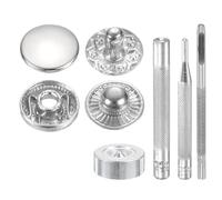 QUARKZMAN 24Set Bottoni Automatici a Pressione in Pelle, 10mm Dia 2.72" Lungo in Ottone con 4 Strumenti Installazione Inclusi Metallo da Cucire per Borse Cappotti Barche Tela, Argento