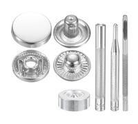 QUARKZMAN 24Set Bottoni Automatici a Pressione in Pelle, 12.5mm Dia 2.72" Lungo in Ottone con 4 Strumenti Installazione Inclusi Metallo da Cucire per Borse Cappotti Barche Tela, Argento