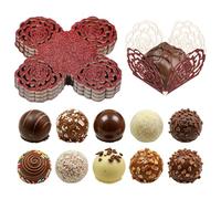 QUARKZMAN 25Pcs Truffle Wrapper Cupcake Liners, Glitter Rose Hollow Small Truffle Baking Cups Chocolate Paper Candy Cups For Birthday Wedding Christmas Party Decor, Red.