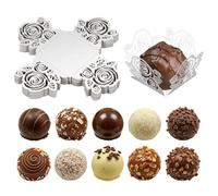 QUARKZMAN 25Pcs Truffle Wrapper Cupcake Liners, Rose Hollow Small Truffle Baking Cups Chocolate Paper Candy Cups for Birthday Wedding Christmas Party Decor Bridal, Silver.