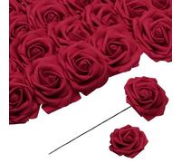 QUARKZMAN 25pz Rose Schiuma Fiori Artificiali, Rose Finte con Steli Schiuma Real Touch Rose Finte per Matrimoni, Feste, Uffici, Docce, Decorazioni Casa, Vino