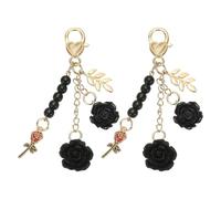 QUARKZMAN 2Pcs Charm Portachiavi Rosa, Charm Portachiavi Borsa Fiore Rosa Con Catena E Nappa Per Borse Donna Portafogli Zaini Pendenti, Nero