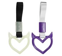 QUARKZMAN 2Pcs Evil Heart Shaped Car Handle Straps Rear Bumper Warning Ring Decor Train Bus Evil Heart Handle Hand Strap Drift for Car SUltravioletto Bus, Glow-Black/Purple-White