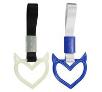 QUARKZMAN 2Pcs Evil Heart Shaped Car Handle Straps Rear Bumper Warning Ring Decor Train Bus Evil Heart Handle Hand Strap Drift for Car SUltravioletto Bus, Glow-Black/Blue-White