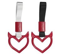QUARKZMAN 2Pcs Evil Heart Shaped Car Handle Straps Rear Bumper Warning Ring Decor Train Bus Evil Heart Handle Hand Strap Drift for Car SUltravioletto Bus, Red-Black/Red-White