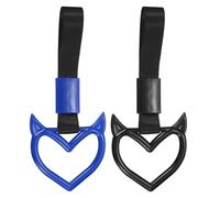 QUARKZMAN 2Pcs Evil Heart Shaped Car Handle Straps Rear Bumper Warning Ring Decor Train Bus Evil Heart Handle Hand Strap Drift for Car SUltravioletto Bus, Blue-Black