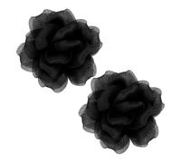 QUARKZMAN 2Pcs Spilla A Fiore Grande In Satin Per Donne Fiori Eleganti In Organza Per Matrimonio Ballo Party Abiti Cappello Accessori Nero