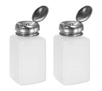 QUARKZMAN 2pz Distributore Alcool Solvente 200ml(6,7oz) Bottiglia Pompa Dispenser Liquido a Pressione con Coperchio in Acciaio Inox Sigillante per Acetone Detergente Rimuovi Smalto, Bianco