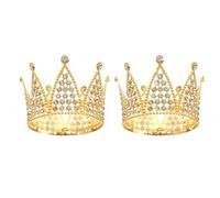 QUARKZMAN 2pz Mini Cake Toppers Crown, Crown d'Oro Regina Principessa Piccola Tiara Cupcake Forma Cuore con Perle e Strass per Torte Compleanno Festa, Sette Punti Diamanti