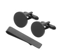QUARKZMAN 3 Gemelli Da Polso E Fermacravatta Set Gemelli Rotondi Nero | In Acciaio Inossidabile, Per Uomini, Per Accessori Da Business E Matrimonio