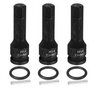 QUARKZMAN 3 Pezzi 1/2" Attacco Per Presa Esagonale Ad Impatto H14 (14mm) Metallo CR-MO Acciaio Prese A 6 Punti Con Fermapasso Per Adattatore Avvitatore A Percussione